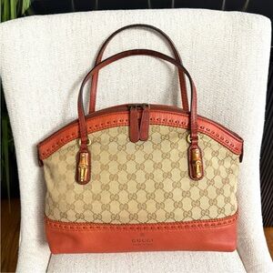 Authentic Gucci tote bag monogram canvas with leather